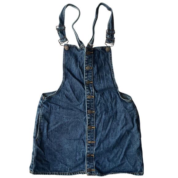 FOREVER 21 Women Denim Overall Front Buttons Bib Above Knee Skirt size M, Blue - Picture 1 of 11